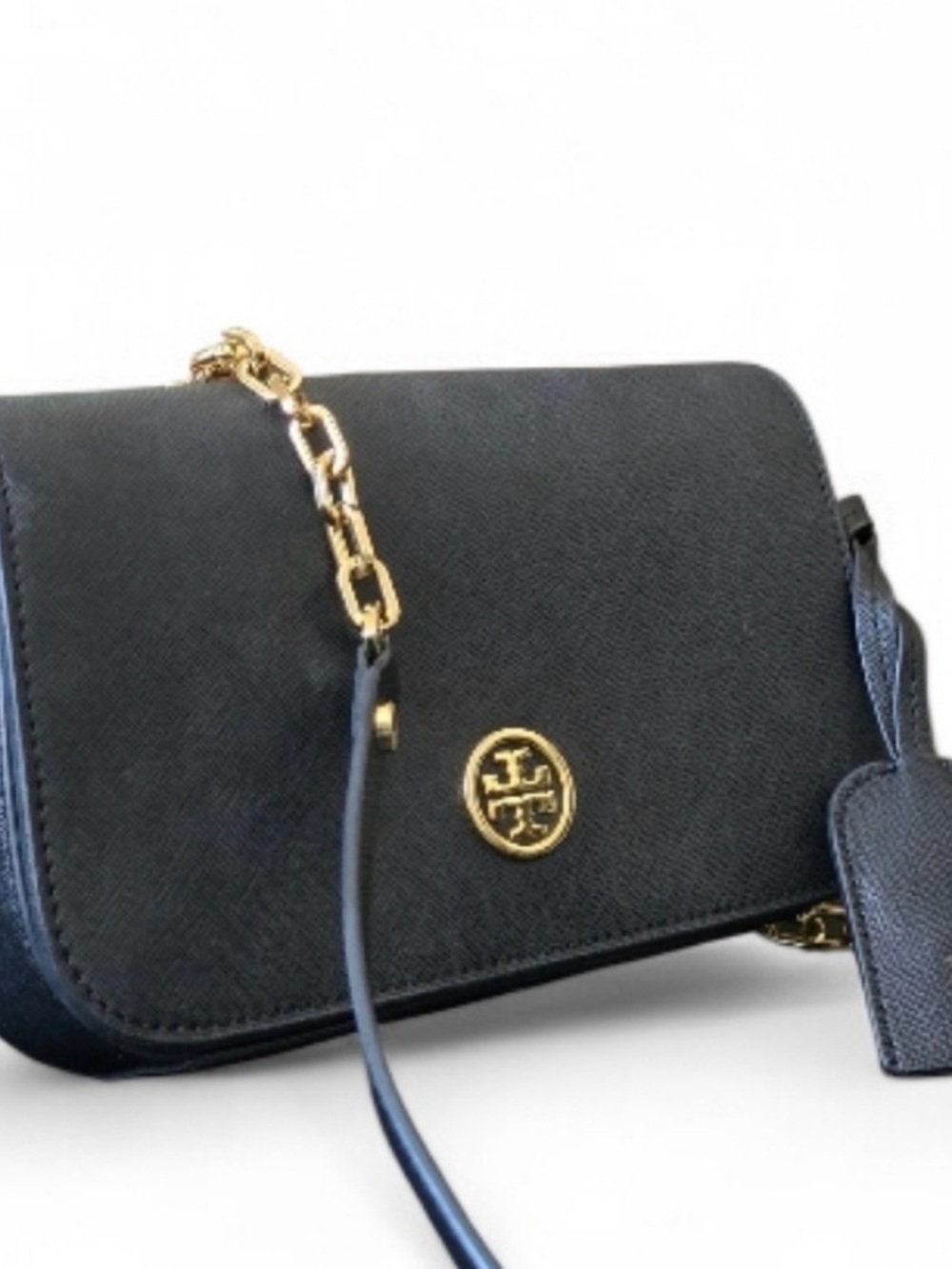 Tory Burch black Leather Crossbody with Gold Chain Accent